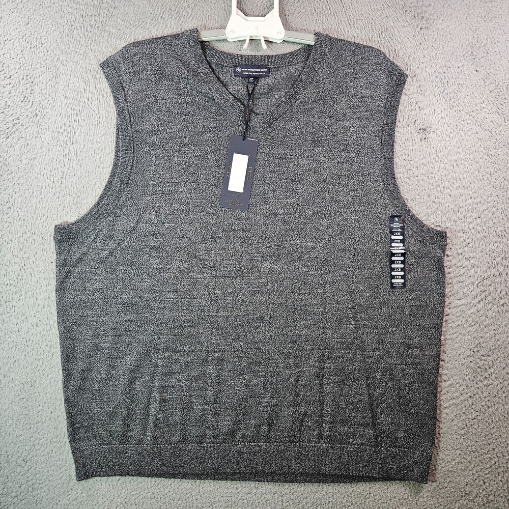 $89 NWT Hart Schaffner Marx 2XB 2X Vest Sweater Men Merino Wool V-Neck Gray NEW